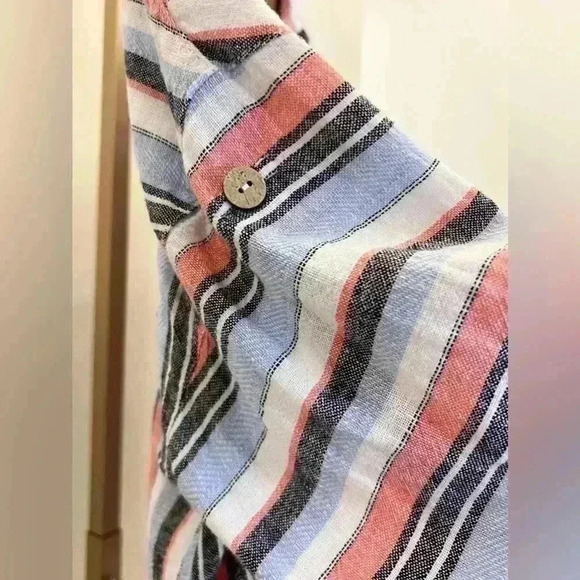 Women’s LAUNDRY by Shelli Segal Button Front Shirt in Blue Multi Stripe - Picture 8 of 13